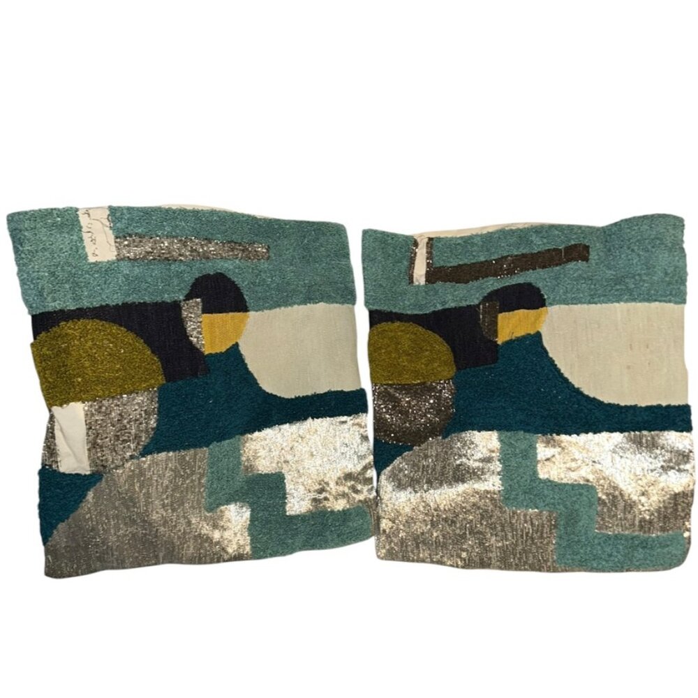 West Elm beaded mid centruy modern MCM look pair pillows damaged